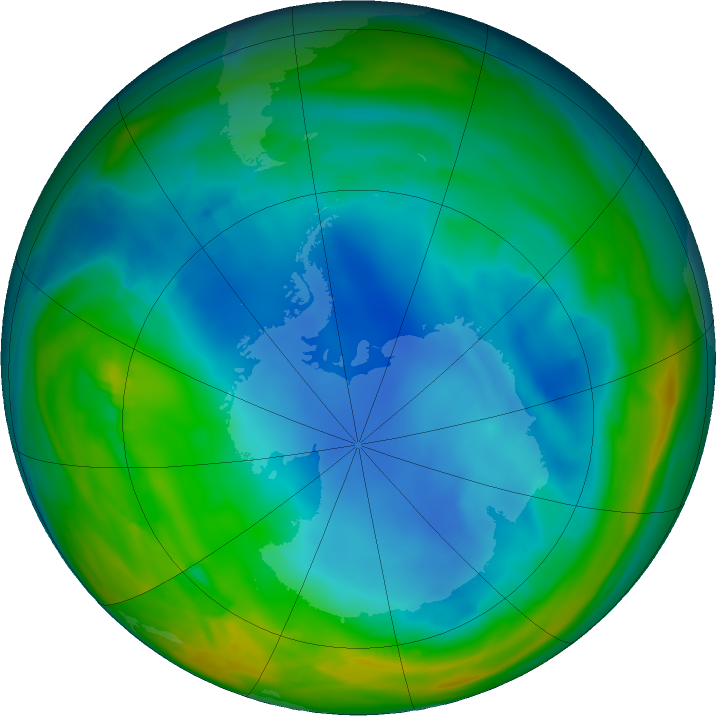 Antarctic ozone map for 09 July 2023